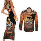 Personalised Tigers Rugby ANZAC Day Couples Matching Short Sleeve Bodycon Dress and Long Sleeve Button Shirt Last Post Poppy We Will Remember Them