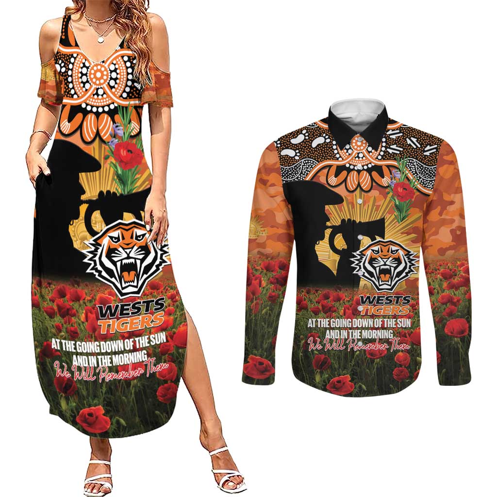 Personalised Tigers Rugby ANZAC Day Couples Matching Summer Maxi Dress and Long Sleeve Button Shirt Last Post Poppy We Will Remember Them