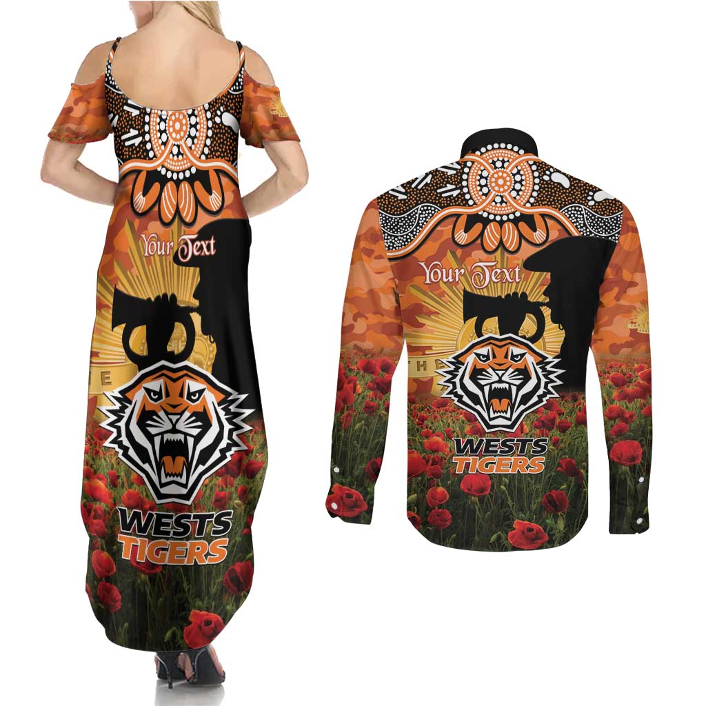 Personalised Tigers Rugby ANZAC Day Couples Matching Summer Maxi Dress and Long Sleeve Button Shirt Last Post Poppy We Will Remember Them