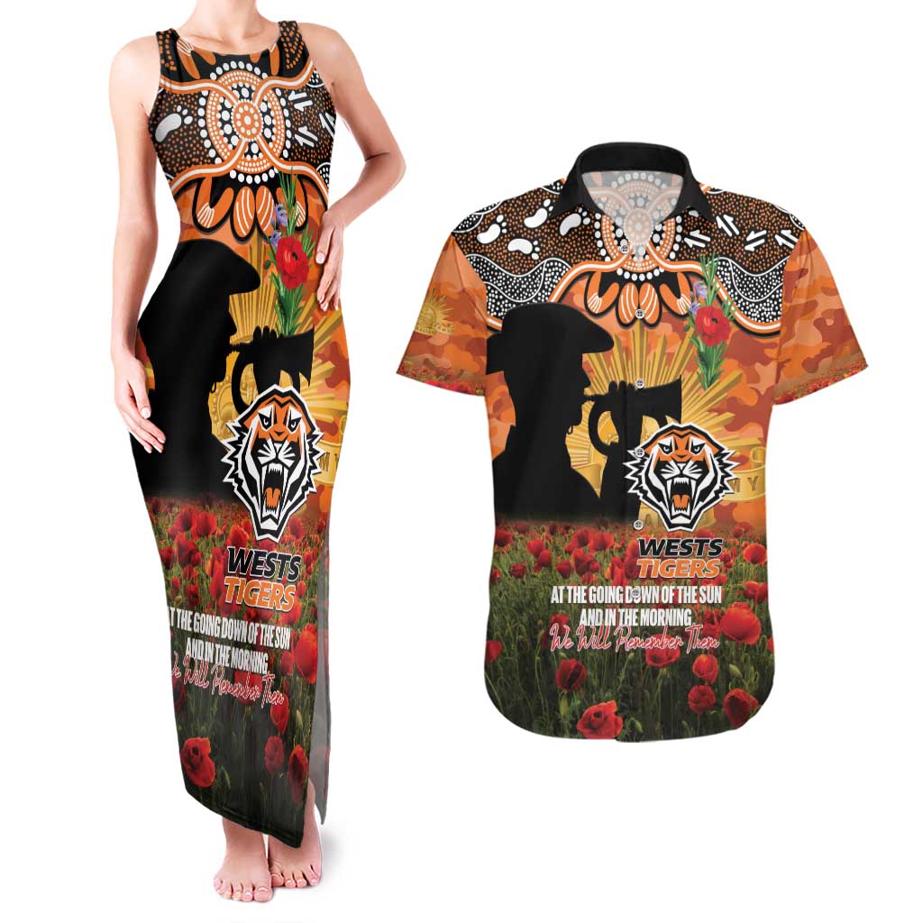 Personalised Tigers Rugby ANZAC Day Couples Matching Tank Maxi Dress and Hawaiian Shirt Last Post Poppy We Will Remember Them