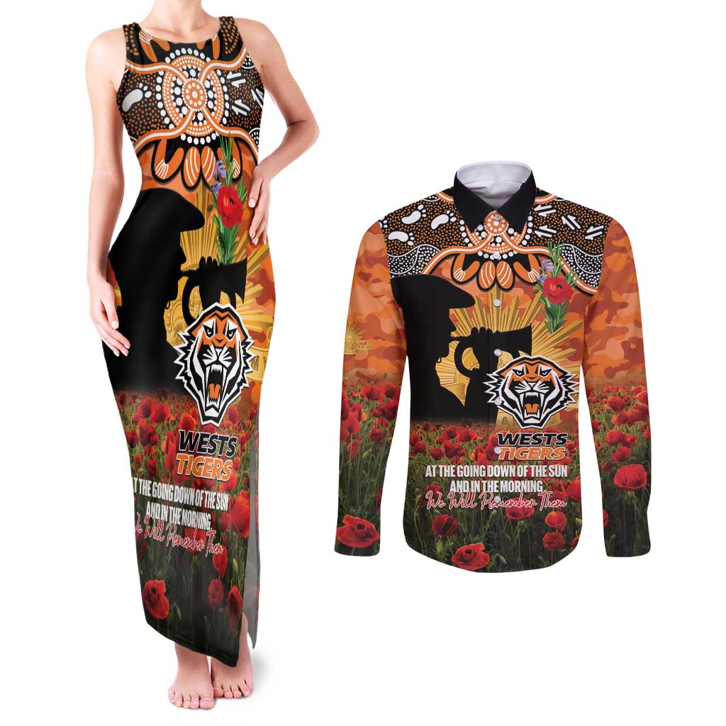 Personalised Tigers Rugby ANZAC Day Couples Matching Tank Maxi Dress and Long Sleeve Button Shirt Last Post Poppy We Will Remember Them