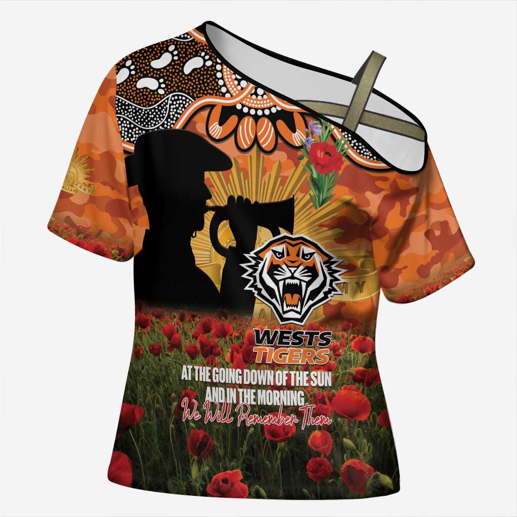 Personalised Tigers Rugby ANZAC Day Cross Shoulder Shirt Last Post Poppy We Will Remember Them