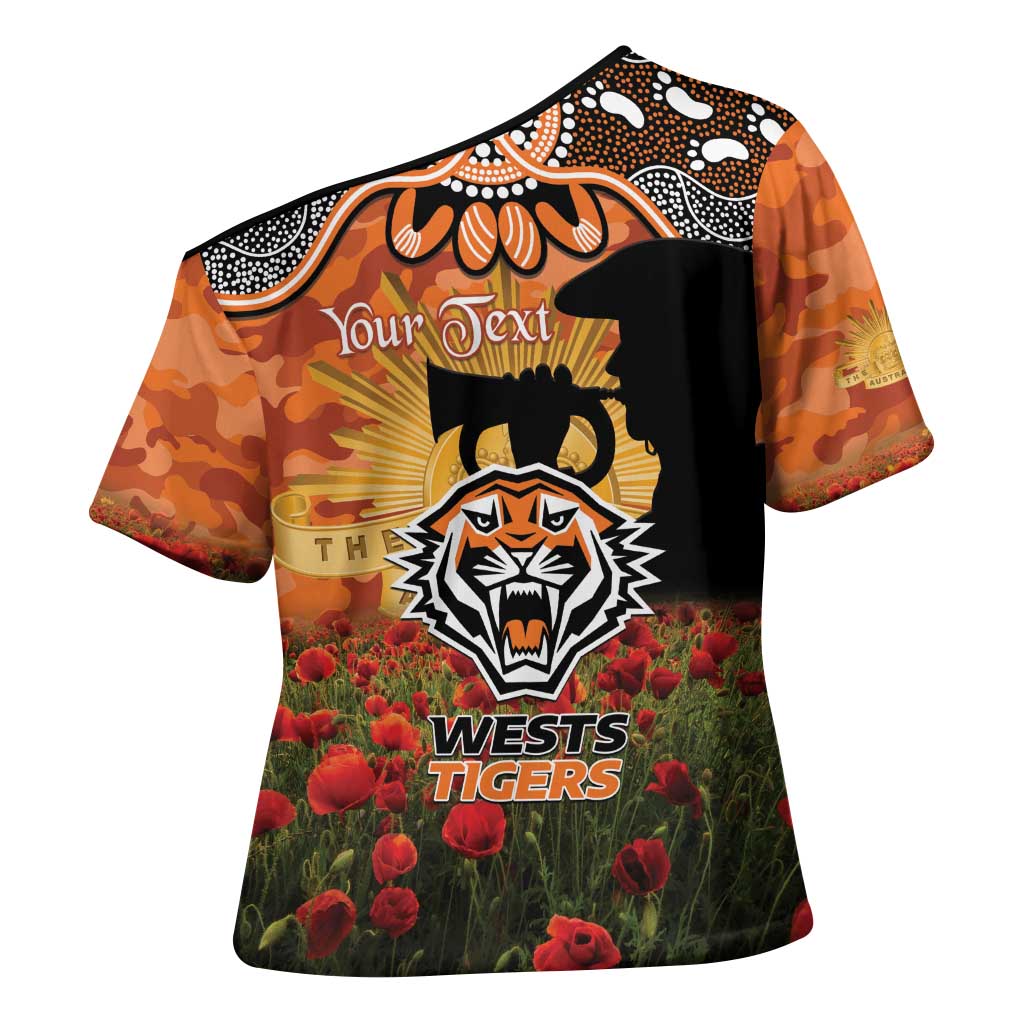Personalised Tigers Rugby ANZAC Day Cross Shoulder Shirt Last Post Poppy We Will Remember Them