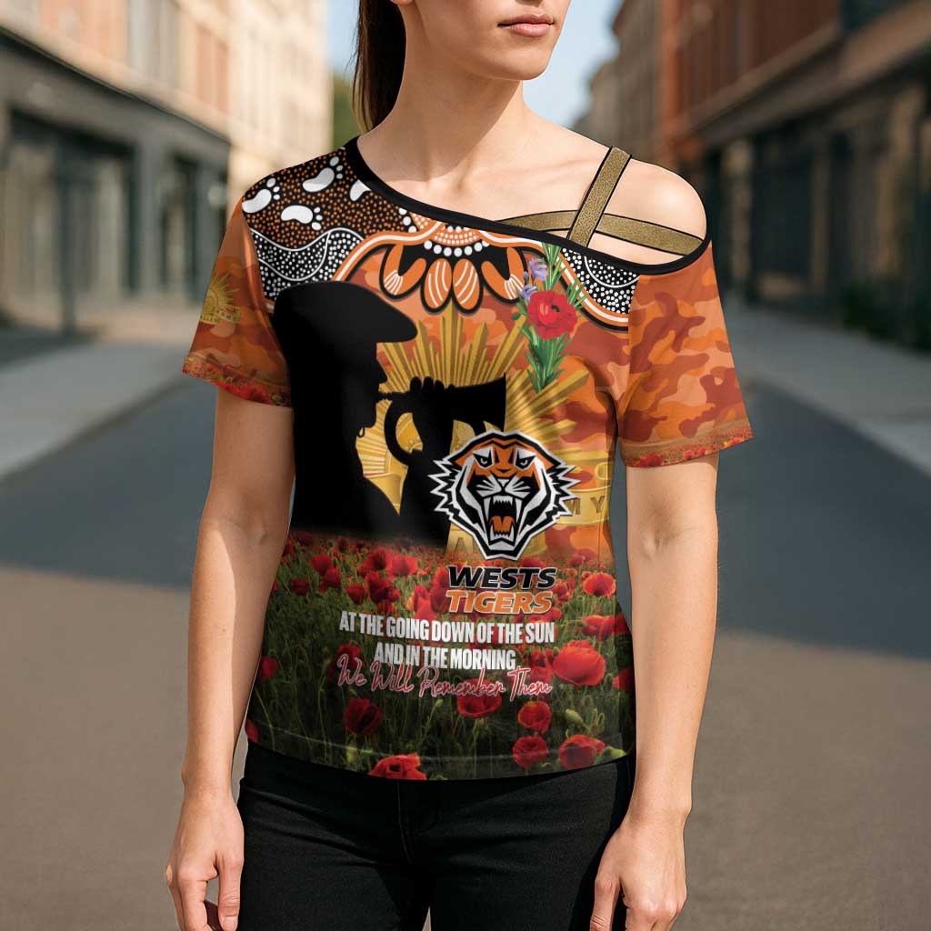 Personalised Tigers Rugby ANZAC Day Cross Shoulder Shirt Last Post Poppy We Will Remember Them