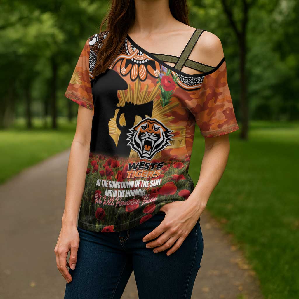 Personalised Tigers Rugby ANZAC Day Cross Shoulder Shirt Last Post Poppy We Will Remember Them