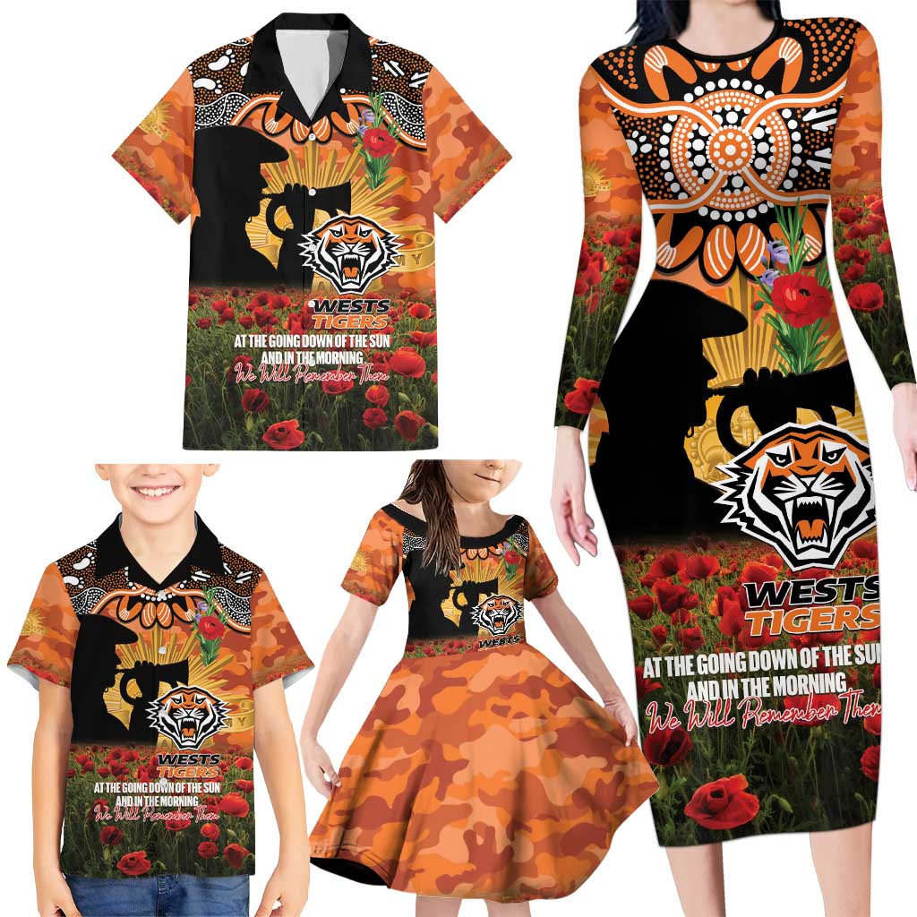 Personalised Tigers Rugby ANZAC Day Family Matching Long Sleeve Bodycon Dress and Hawaiian Shirt Last Post Poppy We Will Remember Them