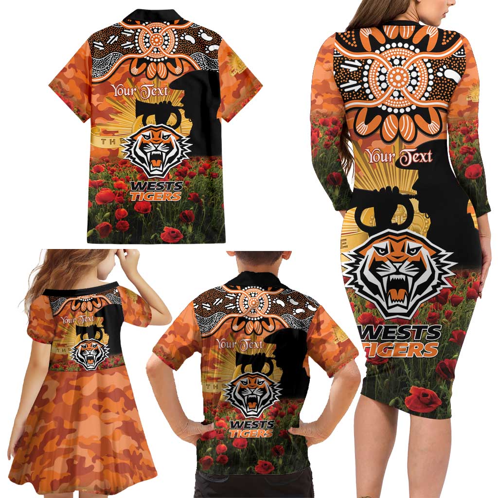 Personalised Tigers Rugby ANZAC Day Family Matching Long Sleeve Bodycon Dress and Hawaiian Shirt Last Post Poppy We Will Remember Them