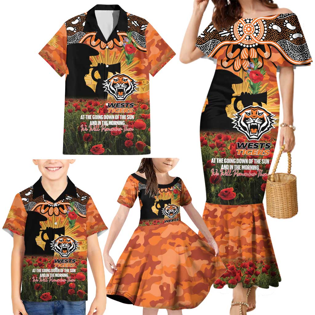 Personalised Tigers Rugby ANZAC Day Family Matching Mermaid Dress and Hawaiian Shirt Last Post Poppy We Will Remember Them