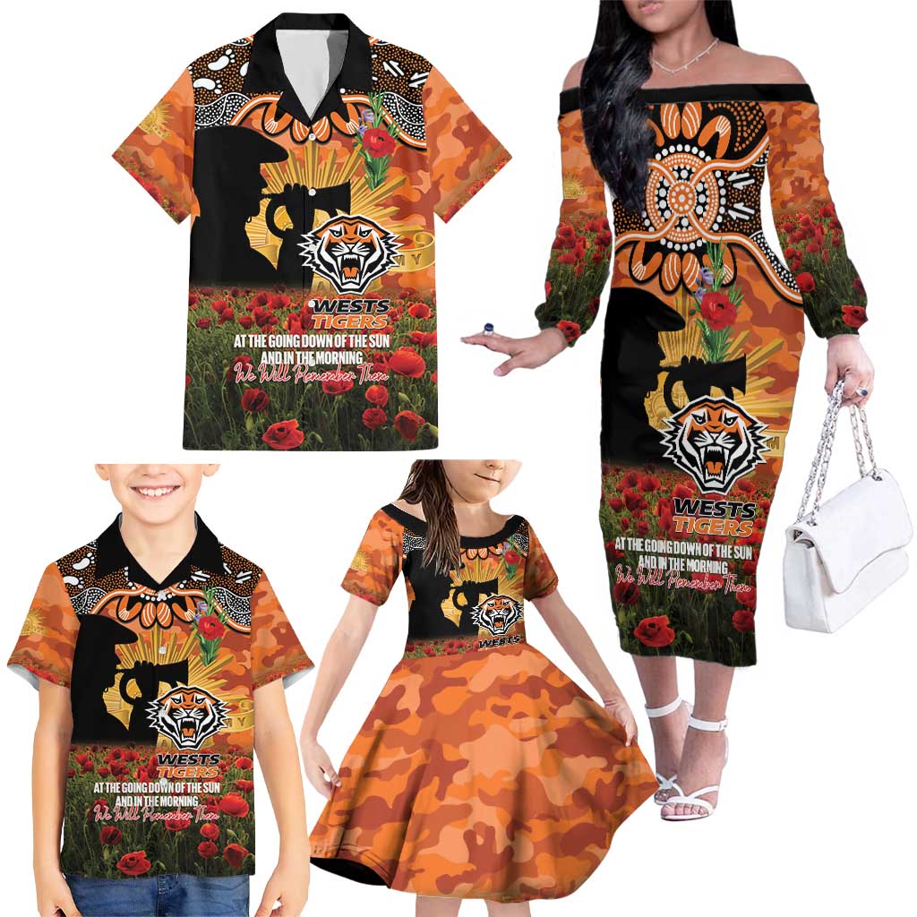 Personalised Tigers Rugby ANZAC Day Family Matching Off The Shoulder Long Sleeve Dress and Hawaiian Shirt Last Post Poppy We Will Remember Them