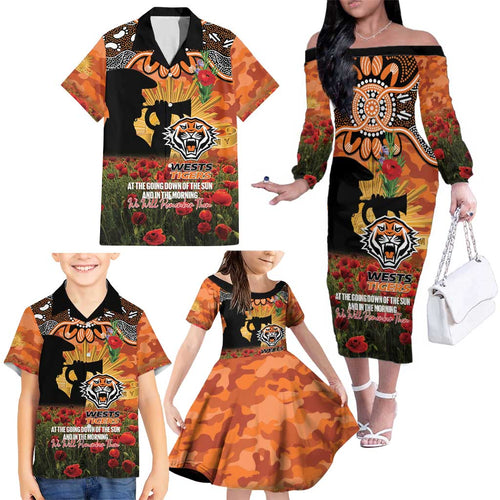Personalised Tigers Rugby ANZAC Day Family Matching Off The Shoulder Long Sleeve Dress and Hawaiian Shirt Last Post Poppy We Will Remember Them