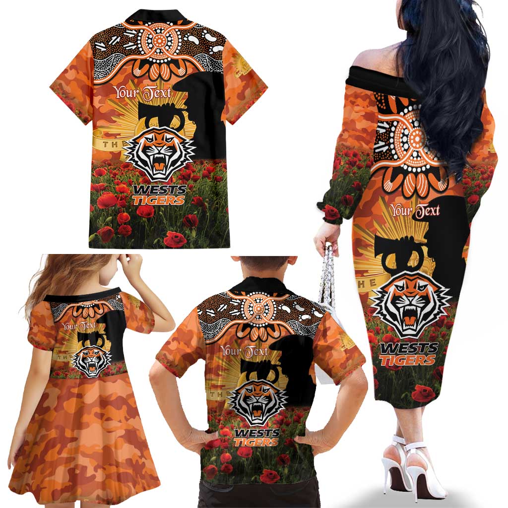 Personalised Tigers Rugby ANZAC Day Family Matching Off The Shoulder Long Sleeve Dress and Hawaiian Shirt Last Post Poppy We Will Remember Them