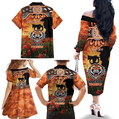 Personalised Tigers Rugby ANZAC Day Family Matching Off The Shoulder Long Sleeve Dress and Hawaiian Shirt Last Post Poppy We Will Remember Them