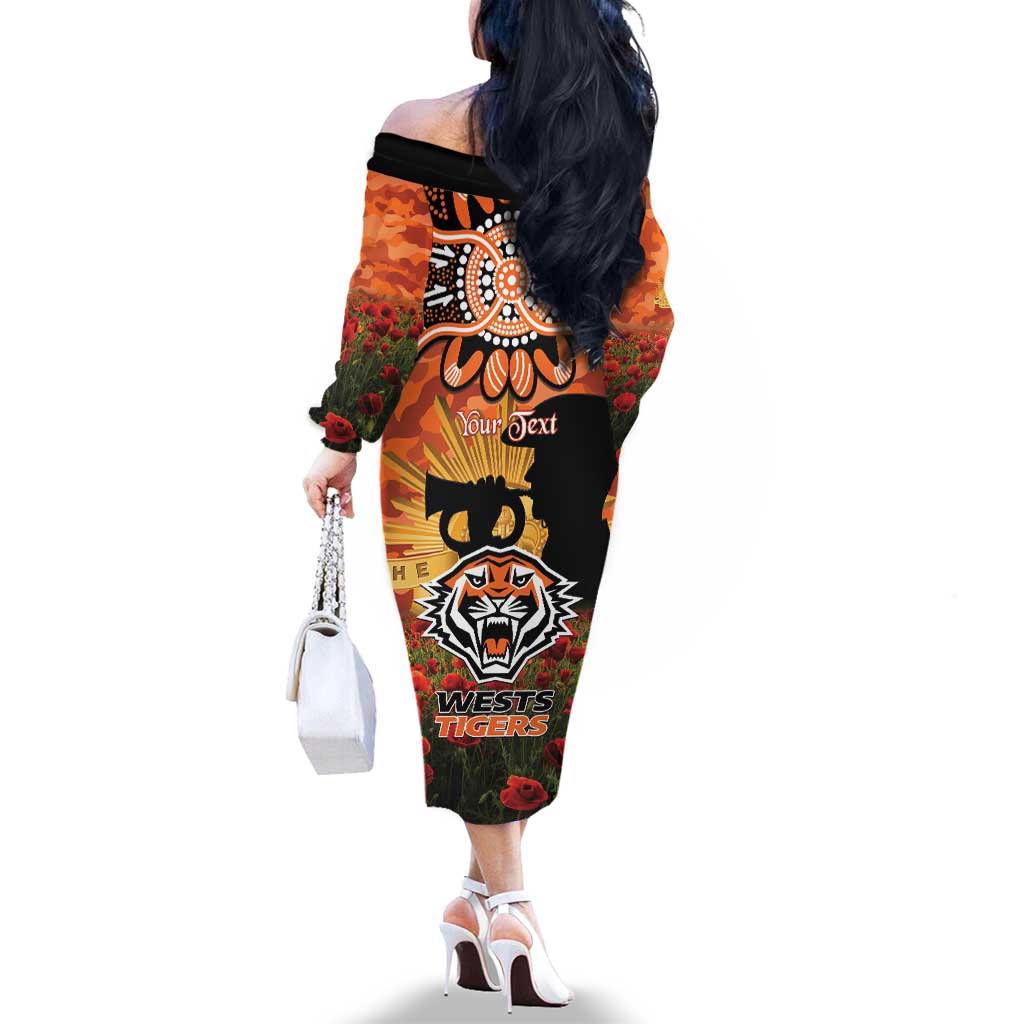 Personalised Tigers Rugby ANZAC Day Family Matching Off The Shoulder Long Sleeve Dress and Hawaiian Shirt Last Post Poppy We Will Remember Them