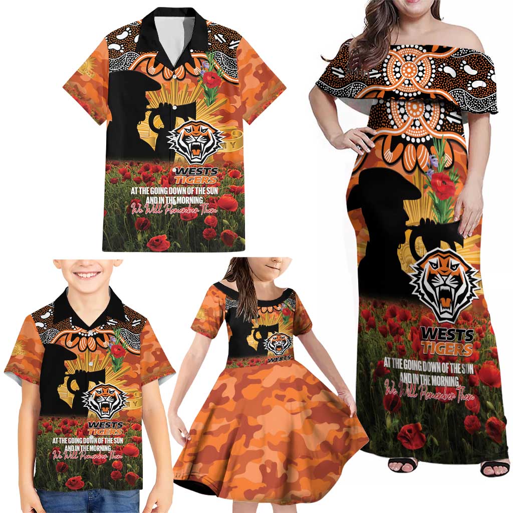 Personalised Tigers Rugby ANZAC Day Family Matching Off Shoulder Maxi Dress and Hawaiian Shirt Last Post Poppy We Will Remember Them
