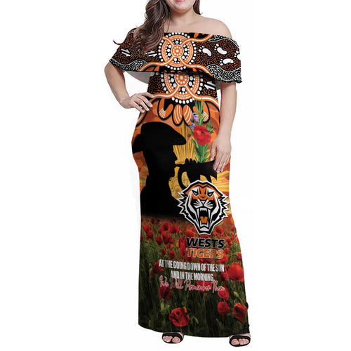 Personalised Tigers Rugby ANZAC Day Family Matching Off Shoulder Maxi Dress and Hawaiian Shirt Last Post Poppy We Will Remember Them