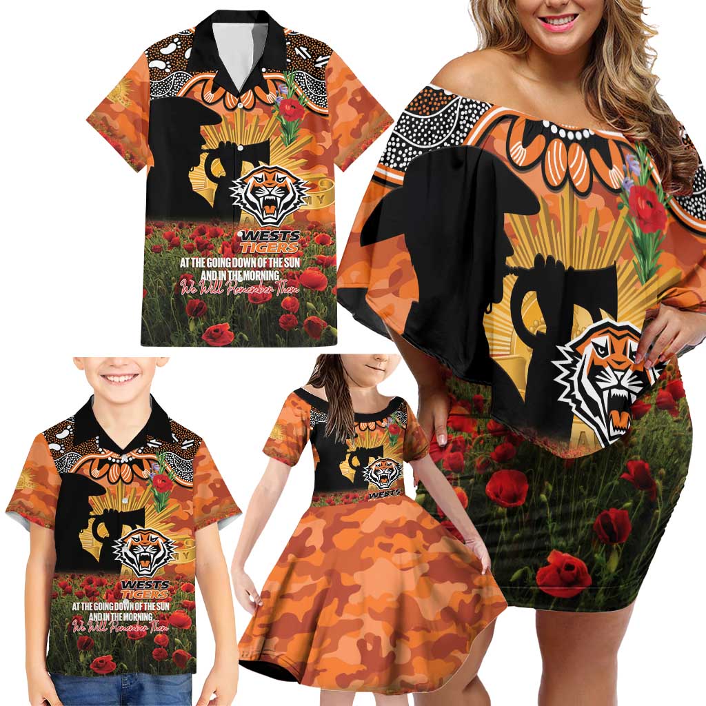 Personalised Tigers Rugby ANZAC Day Family Matching Off Shoulder Short Dress and Hawaiian Shirt Last Post Poppy We Will Remember Them