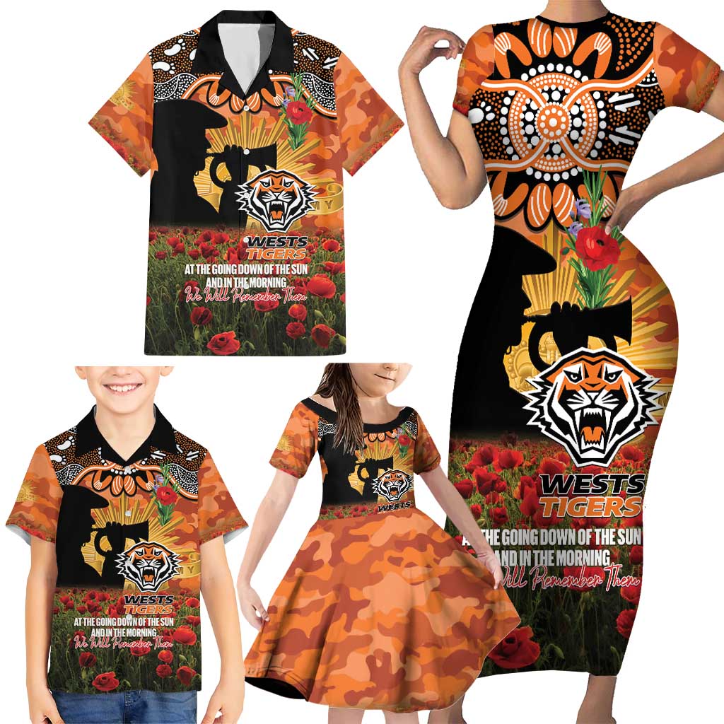 Personalised Tigers Rugby ANZAC Day Family Matching Short Sleeve Bodycon Dress and Hawaiian Shirt Last Post Poppy We Will Remember Them
