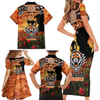 Personalised Tigers Rugby ANZAC Day Family Matching Short Sleeve Bodycon Dress and Hawaiian Shirt Last Post Poppy We Will Remember Them