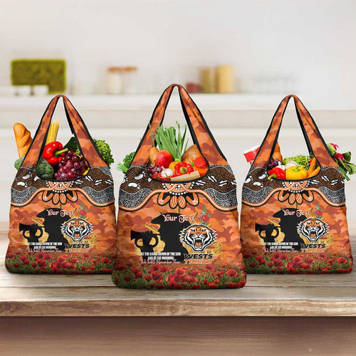 Personalised Tigers Rugby ANZAC Day Grocery Bag Last Post Poppy We Will Remember Them