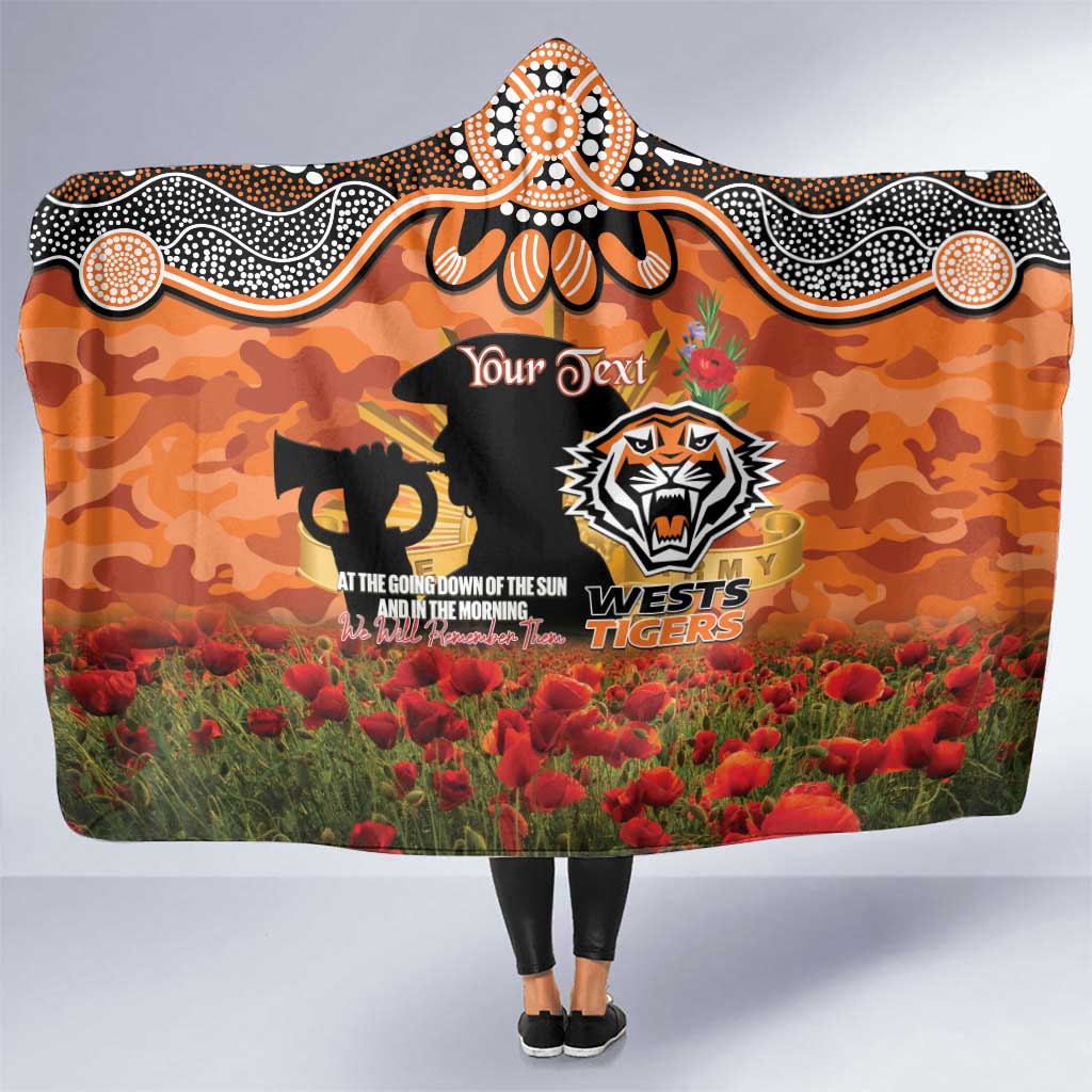 Personalised Tigers Rugby ANZAC Day Hooded Blanket Last Post Poppy We Will Remember Them