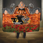 Personalised Tigers Rugby ANZAC Day Hooded Blanket Last Post Poppy We Will Remember Them