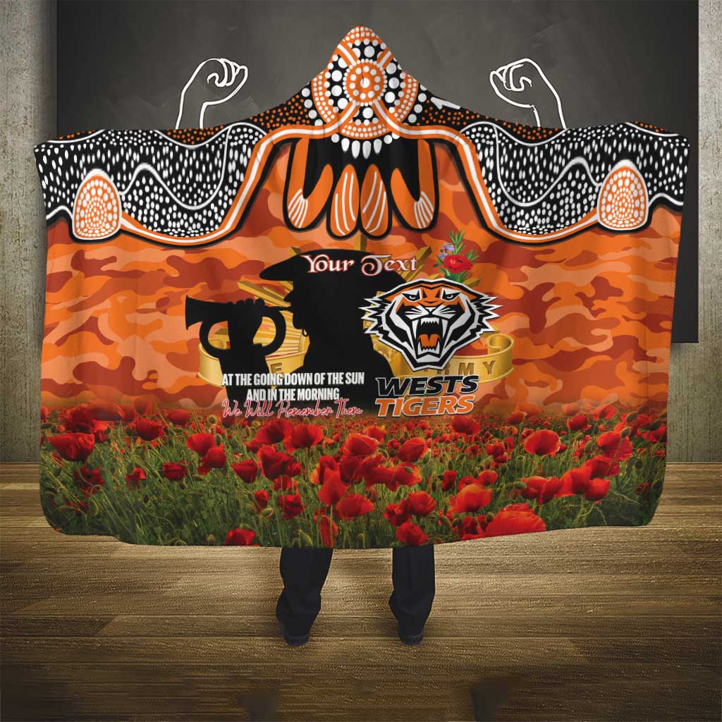 Personalised Tigers Rugby ANZAC Day Hooded Blanket Last Post Poppy We Will Remember Them