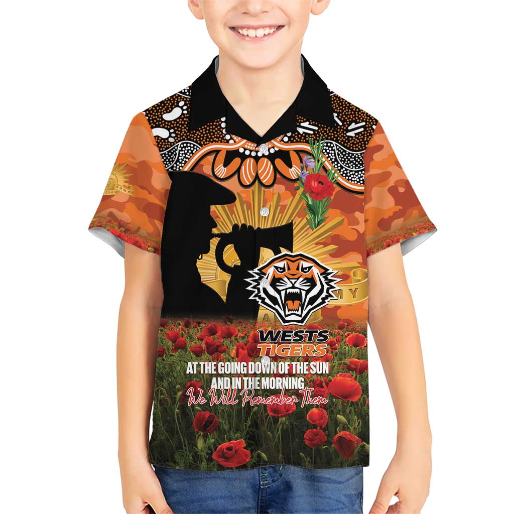 Personalised Tigers Rugby ANZAC Day Kid Hawaiian Shirt Last Post Poppy We Will Remember Them