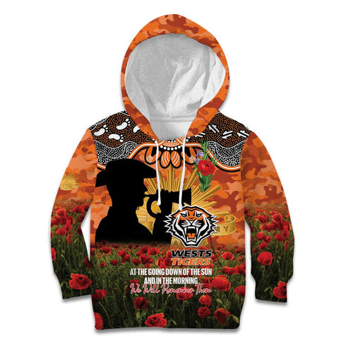Personalised Tigers Rugby ANZAC Day Kid Hoodie Last Post Poppy We Will Remember Them