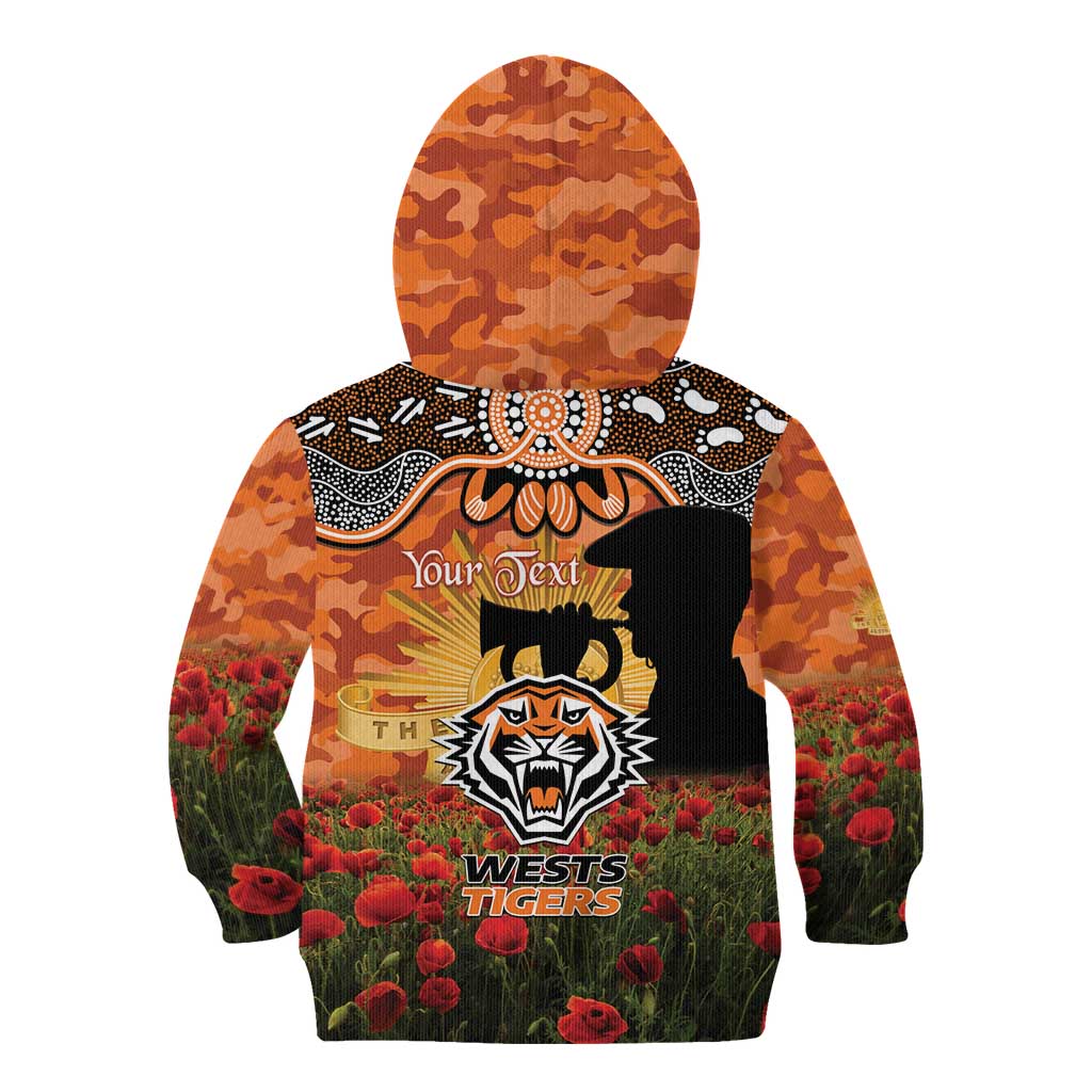 Personalised Tigers Rugby ANZAC Day Kid Hoodie Last Post Poppy We Will Remember Them