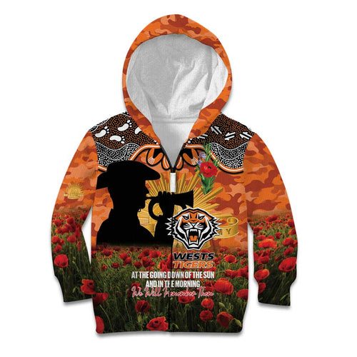 Personalised Tigers Rugby ANZAC Day Kid Hoodie Last Post Poppy We Will Remember Them