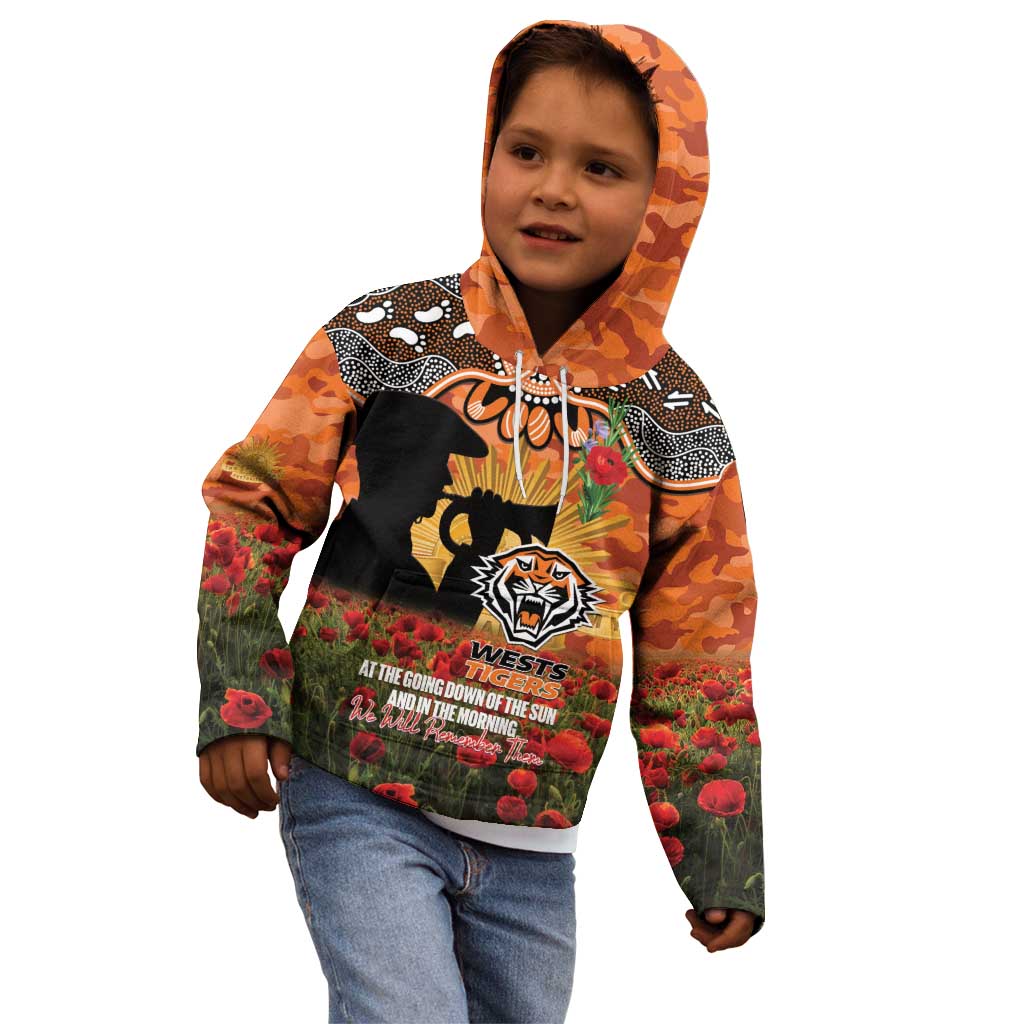 Personalised Tigers Rugby ANZAC Day Kid Hoodie Last Post Poppy We Will Remember Them