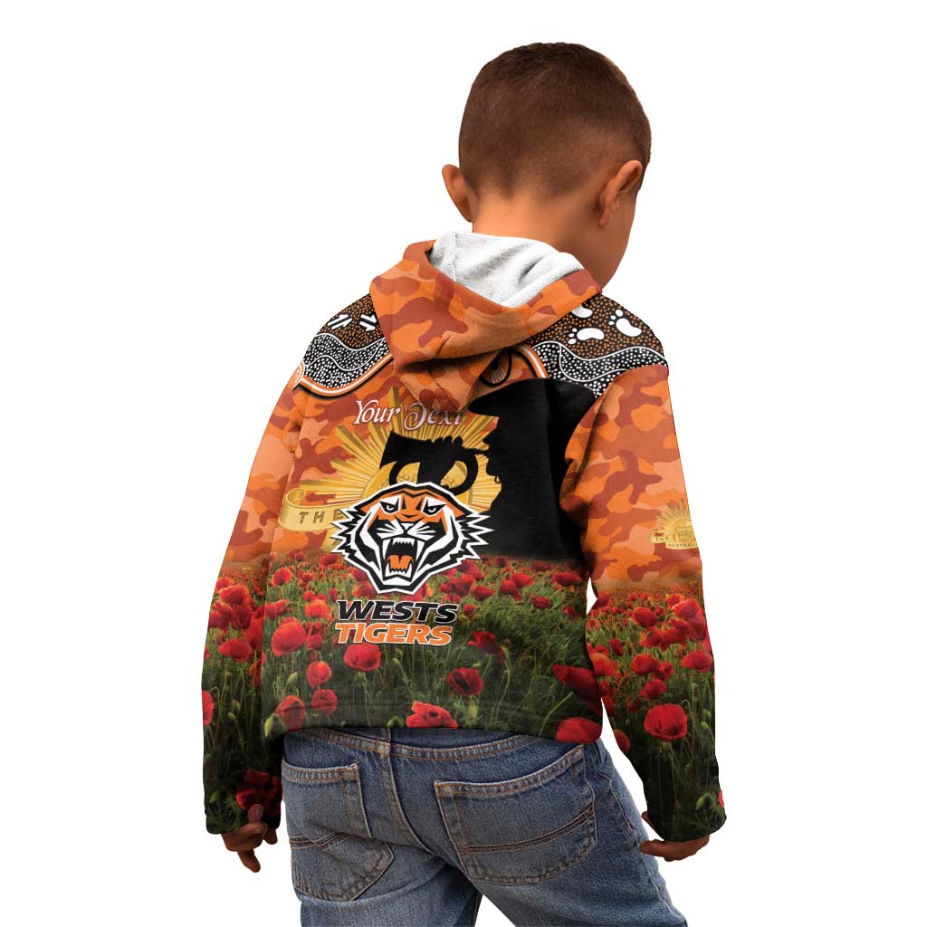 Personalised Tigers Rugby ANZAC Day Kid Hoodie Last Post Poppy We Will Remember Them