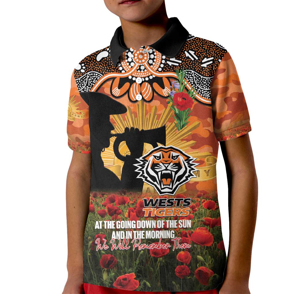 Personalised Tigers Rugby ANZAC Day Kid Polo Shirt Last Post Poppy We Will Remember Them