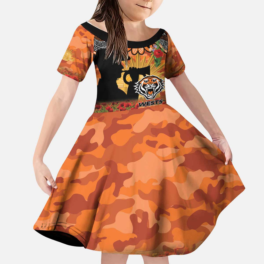 Personalised Tigers Rugby ANZAC Day Kid Short Sleeve Dress Last Post Poppy We Will Remember Them