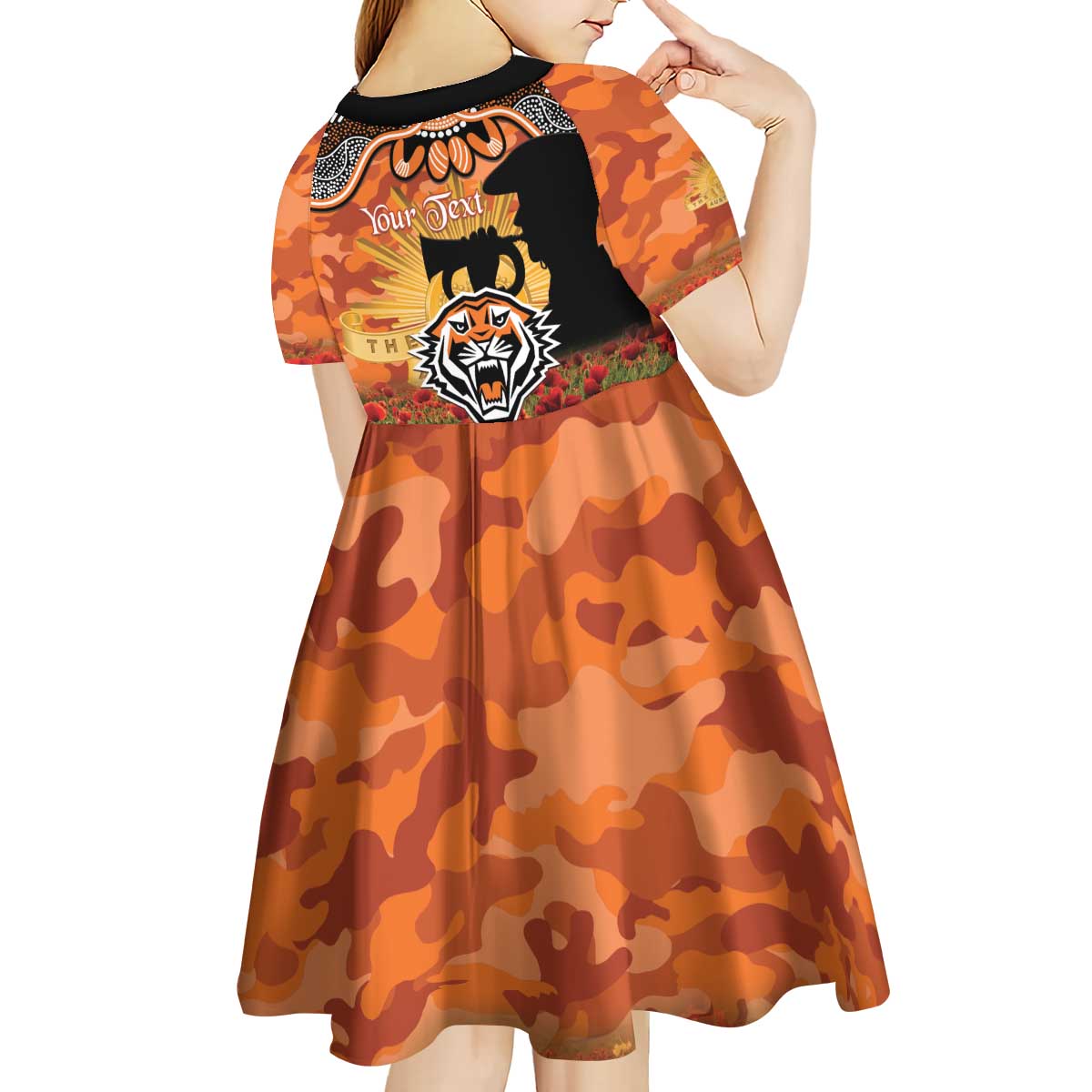 Personalised Tigers Rugby ANZAC Day Kid Short Sleeve Dress Last Post Poppy We Will Remember Them