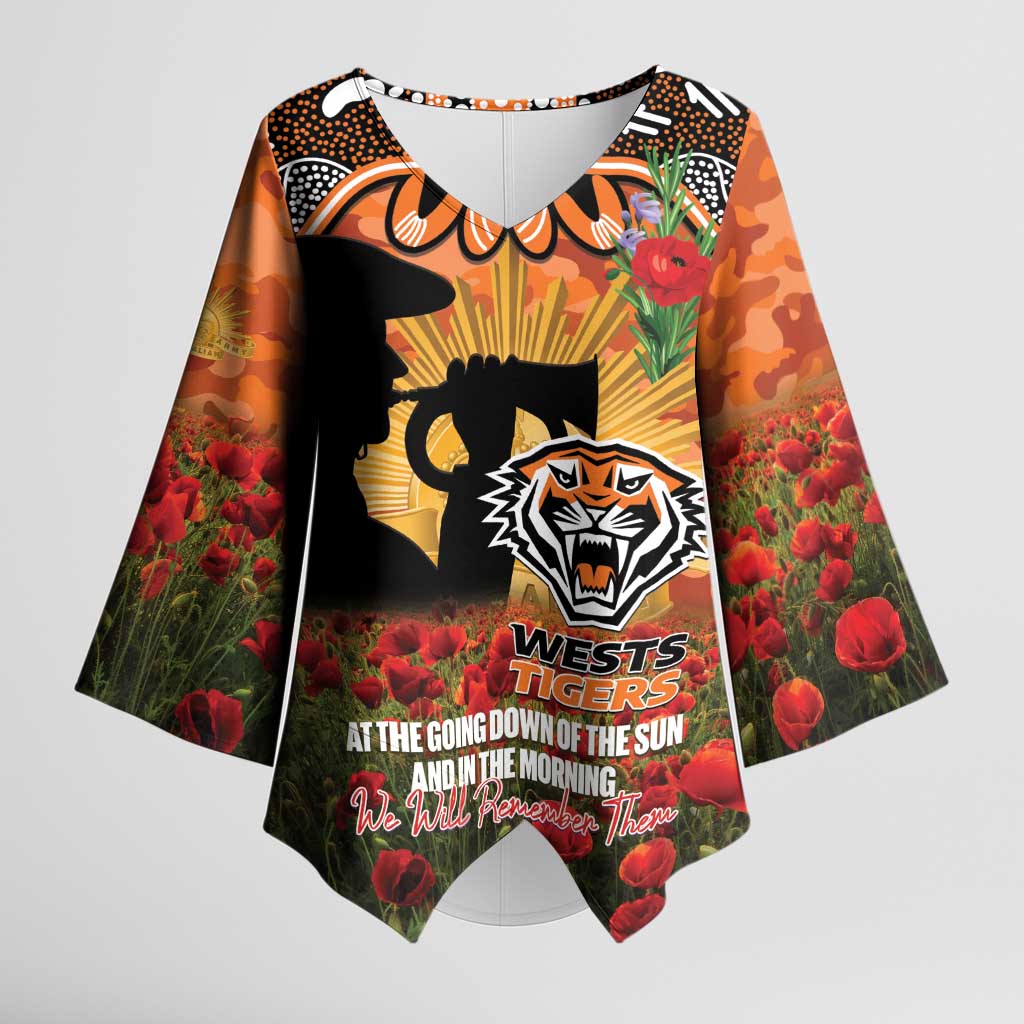 Personalised Tigers Rugby ANZAC Day Kimono Sleeve Blouse Last Post Poppy We Will Remember Them