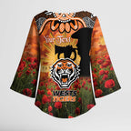 Personalised Tigers Rugby ANZAC Day Kimono Sleeve Blouse Last Post Poppy We Will Remember Them