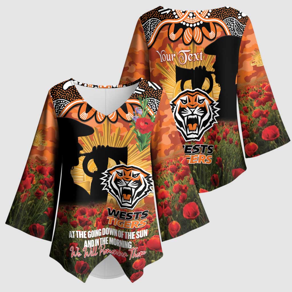 Personalised Tigers Rugby ANZAC Day Kimono Sleeve Blouse Last Post Poppy We Will Remember Them