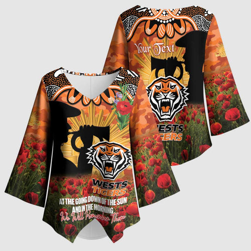 Personalised Tigers Rugby ANZAC Day Kimono Sleeve Blouse Last Post Poppy We Will Remember Them