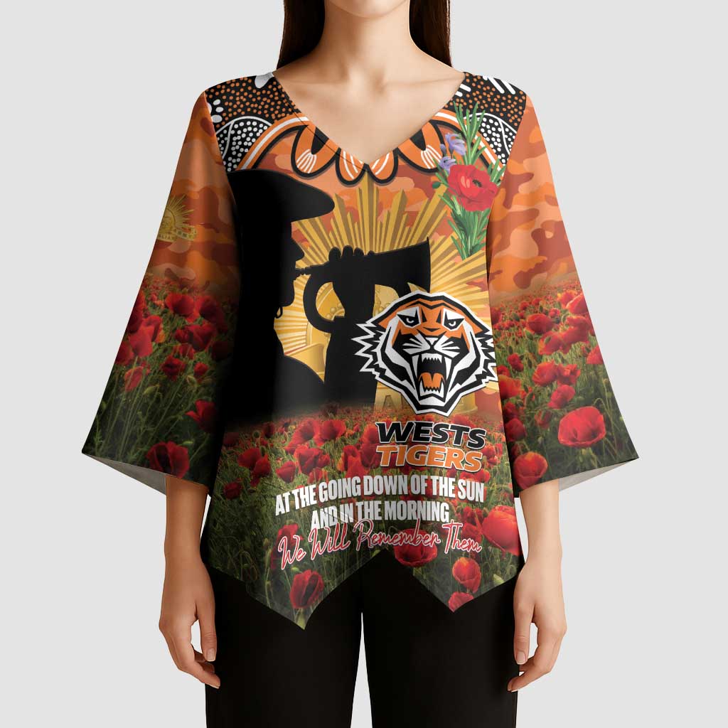 Personalised Tigers Rugby ANZAC Day Kimono Sleeve Blouse Last Post Poppy We Will Remember Them