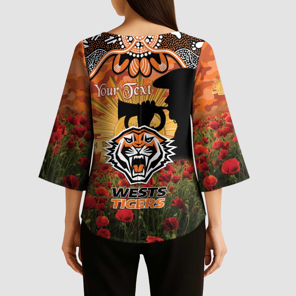 Personalised Tigers Rugby ANZAC Day Kimono Sleeve Blouse Last Post Poppy We Will Remember Them