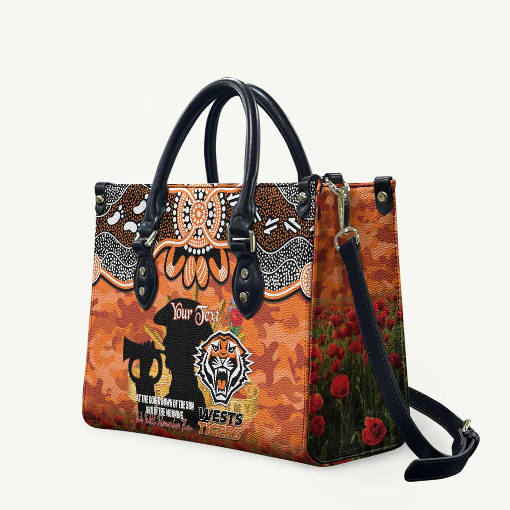 Personalised Tigers Rugby ANZAC Day Leather Bag Last Post Poppy We Will Remember Them