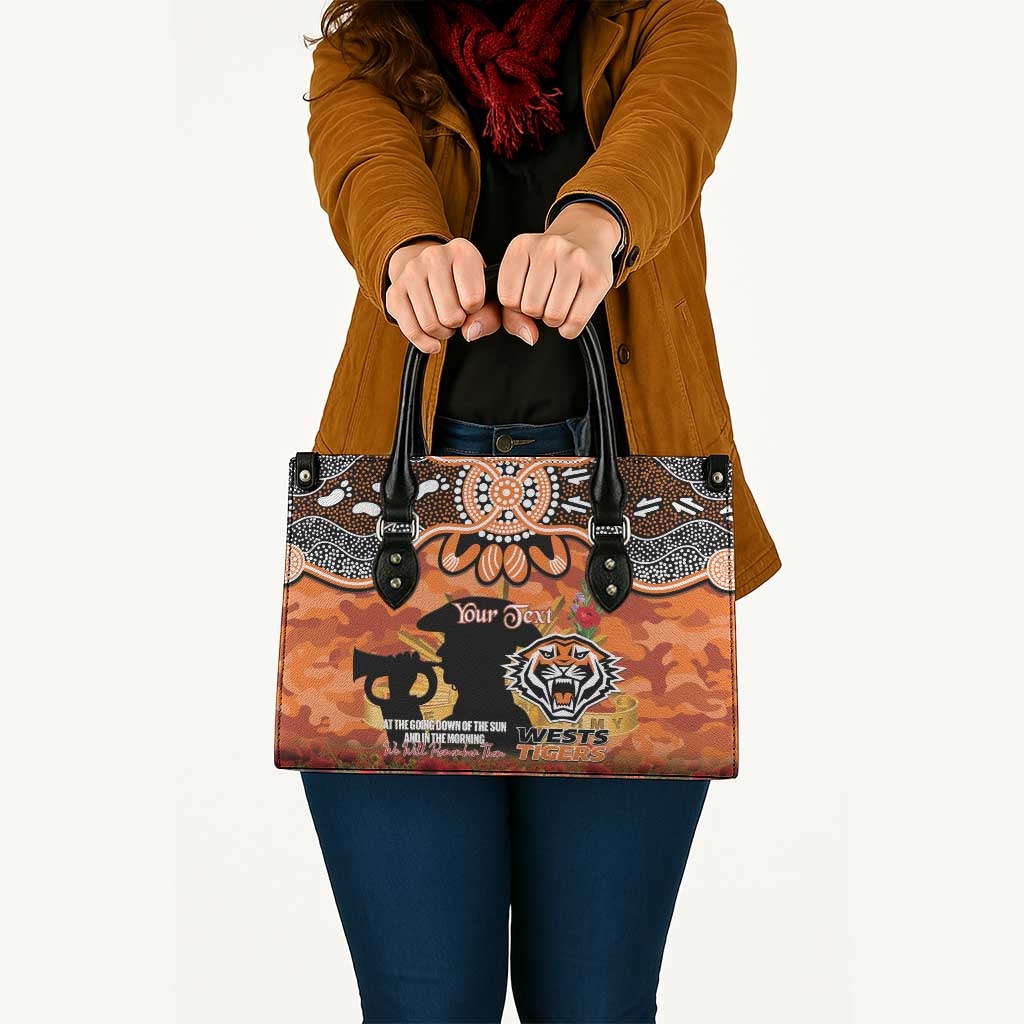 Personalised Tigers Rugby ANZAC Day Leather Bag Last Post Poppy We Will Remember Them