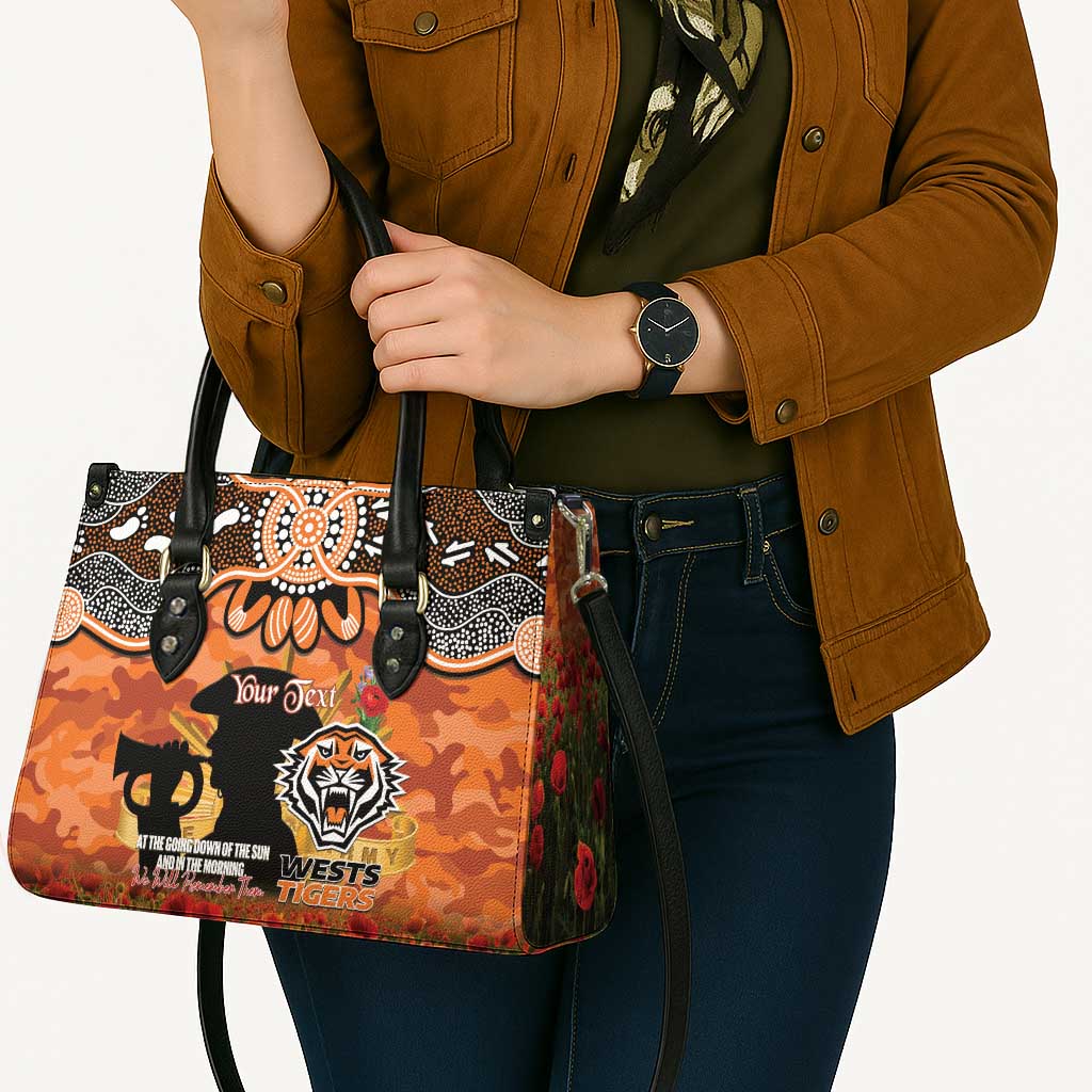 Personalised Tigers Rugby ANZAC Day Leather Bag Last Post Poppy We Will Remember Them