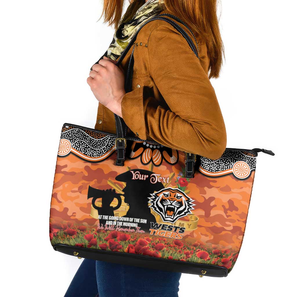 Personalised Tigers Rugby ANZAC Day Leather Tote Bag Last Post Poppy We Will Remember Them