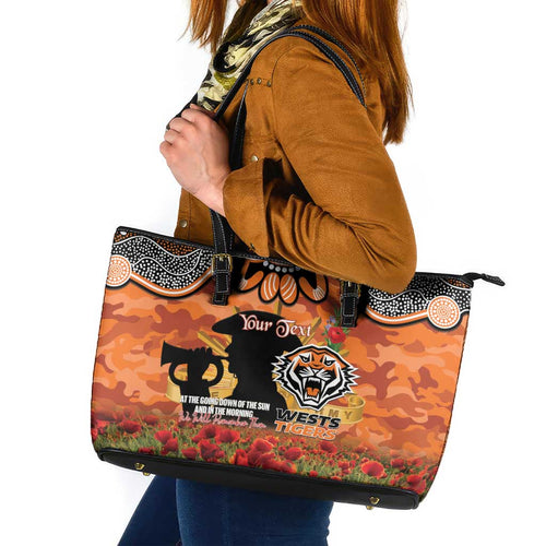 Personalised Tigers Rugby ANZAC Day Leather Tote Bag Last Post Poppy We Will Remember Them