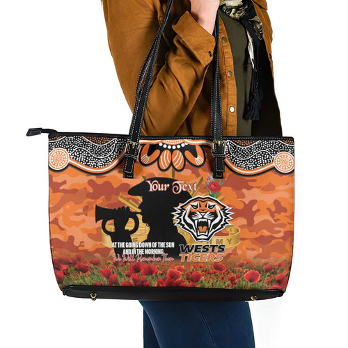 Personalised Tigers Rugby ANZAC Day Leather Tote Bag Last Post Poppy We Will Remember Them