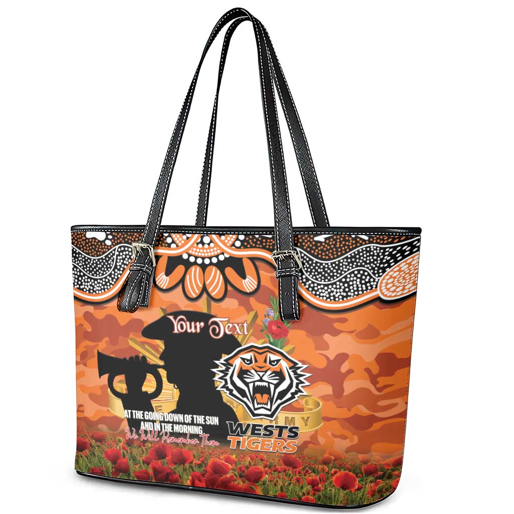 Personalised Tigers Rugby ANZAC Day Leather Tote Bag Last Post Poppy We Will Remember Them