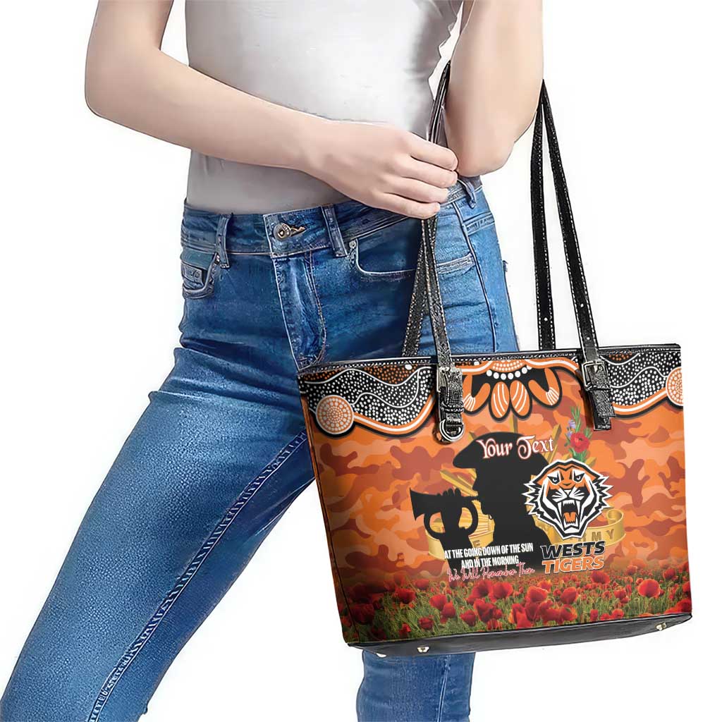 Personalised Tigers Rugby ANZAC Day Leather Tote Bag Last Post Poppy We Will Remember Them