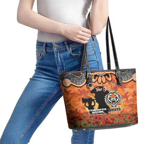 Personalised Tigers Rugby ANZAC Day Leather Tote Bag Last Post Poppy We Will Remember Them